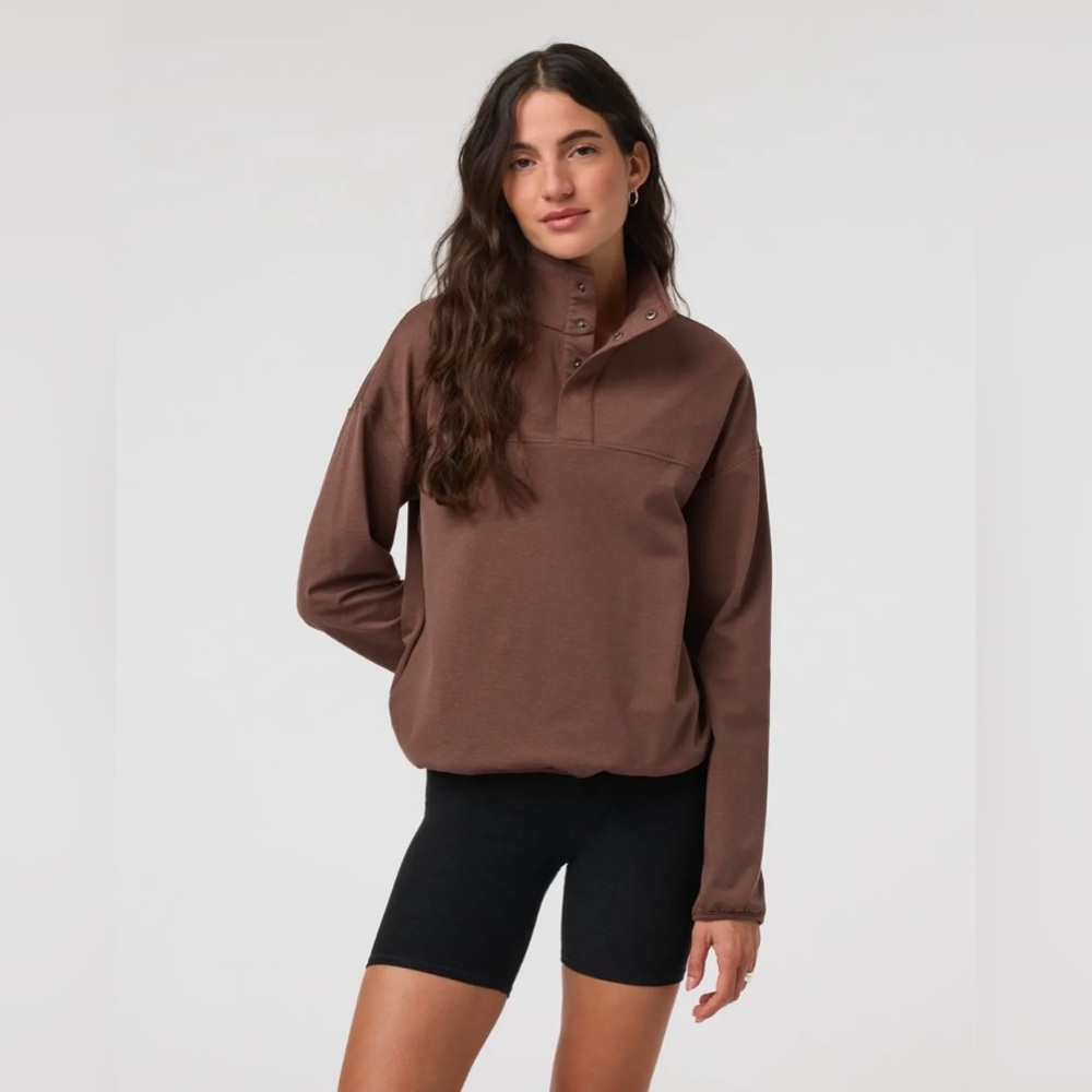 Vuori NWOT Granite Snap Mock | Chocolate Milk Heather